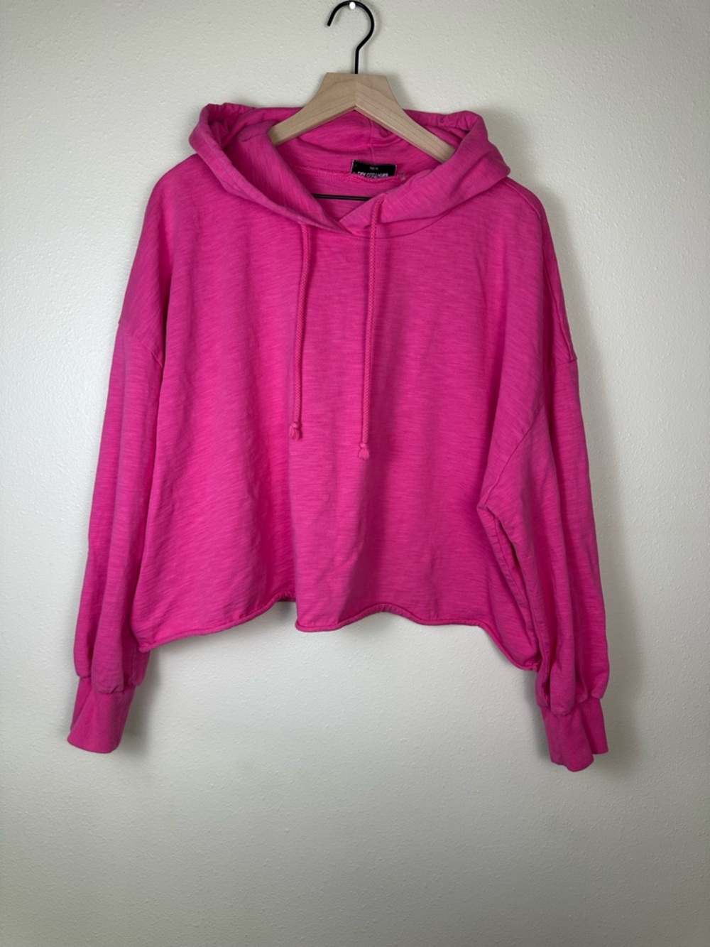 LNA CLOTHING Women Medium Pink Cotton Cropped Relaxed‎ Fit Hoodie Sweatshirt